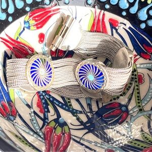 Vintage Sterling Silver Signed Istanbul House Turkish 925 Blue Enamel Bracelet